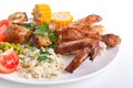 Roasted chicken wings, rice, vegetables Royalty Free Stock Photo