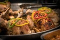 Roast chickens in a hot counter