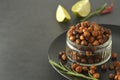 Roasted chickpeas. Crunchy, air fried delicious healthy food. Vegetarian food or lose weight snack