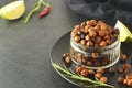 Roasted chickpeas. Crunchy, air fried delicious healthy food. Vegetarian food or lose weight snack