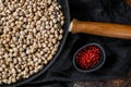 Roasted chickpeas with smoked paprika. Healthy vegetarian food. Gray background. Top view