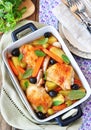 Roasted chiken legs with vegetables and olives Royalty Free Stock Photo