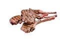 Roasted chops steaks of lamb mutton Isolated on white background, top view. Royalty Free Stock Photo