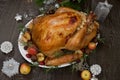 Roasted Christmas Turkey with Grab Apples Royalty Free Stock Photo
