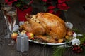 Roasted Christmas Turkey with Grab Apples Royalty Free Stock Photo