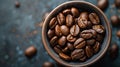 Roasted cofee beans close-up, top view, nobody