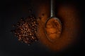 roasted coffee beans and ground coffee Royalty Free Stock Photo
