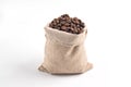 Roasted coffee bean in sack bag Royalty Free Stock Photo