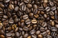 Roasted coffee beans background. Close up. Top view. Royalty Free Stock Photo