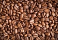 Roasted coffee beans, background. Close-up, top view Royalty Free Stock Photo