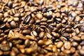 Roasted coffee beans background close-up view Royalty Free Stock Photo