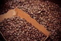 Roasted coffee beans in the blox, focus some part of all