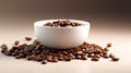 Roasted coffee beans in bowl isolated close up on dark background. Generative AI