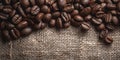 Roasted Coffee Beans on Burlap Rich Texture Aroma Royalty Free Stock Photo