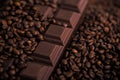 Roasted coffee beans and chocolate bar close-up Royalty Free Stock Photo