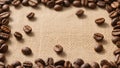 Roasted Coffee Beans in Circular Pattern on Burlap Fabric Rustic Brown Texture Natural Organic Background Scene Royalty Free Stock Photo