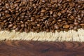 Roasted coffee beans close-up on burlap