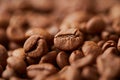 Roasted coffee beans close up. Espresso dark, aroma, black caffeine drink. Royalty Free Stock Photo