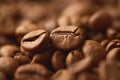 Roasted coffee beans close up. Espresso dark, aroma, black caffeine drink. Royalty Free Stock Photo