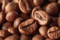 Roasted coffee beans close up. Espresso dark, aroma, black caffeine drink. Royalty Free Stock Photo