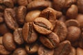 Roasted coffee beans close up. Espresso dark, aroma, black caffeine drink. Royalty Free Stock Photo