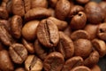 Roasted coffee beans close up. Espresso dark, aroma, black caffeine drink. Royalty Free Stock Photo