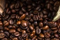 Roasted coffee beans detail, close up view, coffee concept, coffee detail Royalty Free Stock Photo