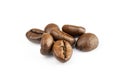 Roasted coffee beans for espresso, cappuccino on white background. Royalty Free Stock Photo
