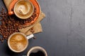 Roasted coffee beans and espresso coffee cup Royalty Free Stock Photo