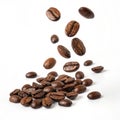 Roasted coffee beans falling Royalty Free Stock Photo