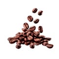Roasted Coffee Beans Flying, Isolated Cut-out on Transparent Background Royalty Free Stock Photo