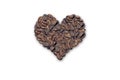 Roasted coffee beans forming heart or love symbol isolated in white background Royalty Free Stock Photo