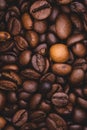 Roasted coffee beans full frame background Close up macro dark brown Royalty Free Stock Photo