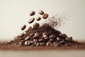 Roasted Coffee Beans & Ground Coffee Explosion Premium Coffee Background Royalty Free Stock Photo