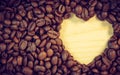 Roasted coffee beans with heart form Royalty Free Stock Photo