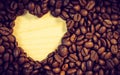 Roasted coffee beans with heart form Royalty Free Stock Photo