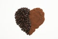 Roasted coffee beans, I love coffee, Heart with roasted coffee beans Royalty Free Stock Photo