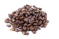 Roasted coffee beans isolated.Copy space. Heap of roasted coffee beans