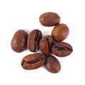 Roasted coffee beans isolated on white background. Three coffee