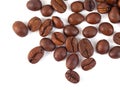 Roasted coffee beans isolated on white background. Three coffee Royalty Free Stock Photo