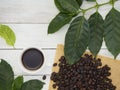 Roasted coffee beans with leaves Royalty Free Stock Photo