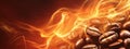 Roasted coffee beans with orange fire effect background close up view image Royalty Free Stock Photo