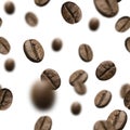 Roasted coffee beans seamless pattern or falling