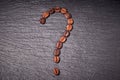 roasted coffee beans in the shape of a question mark on a black background Royalty Free Stock Photo