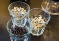 Roasted coffee beans in the small glass