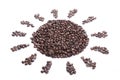 Roasted coffee beans in sun shape Royalty Free Stock Photo