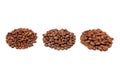 Roasted coffee beans. Three sorts of arabica isolated on white background Royalty Free Stock Photo