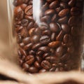 Roasted coffee beans in a transparent glass cup Royalty Free Stock Photo