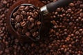 Roasted coffee beans in Turka on the table Royalty Free Stock Photo
