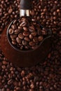 Roasted coffee beans in Turka on the table Royalty Free Stock Photo
